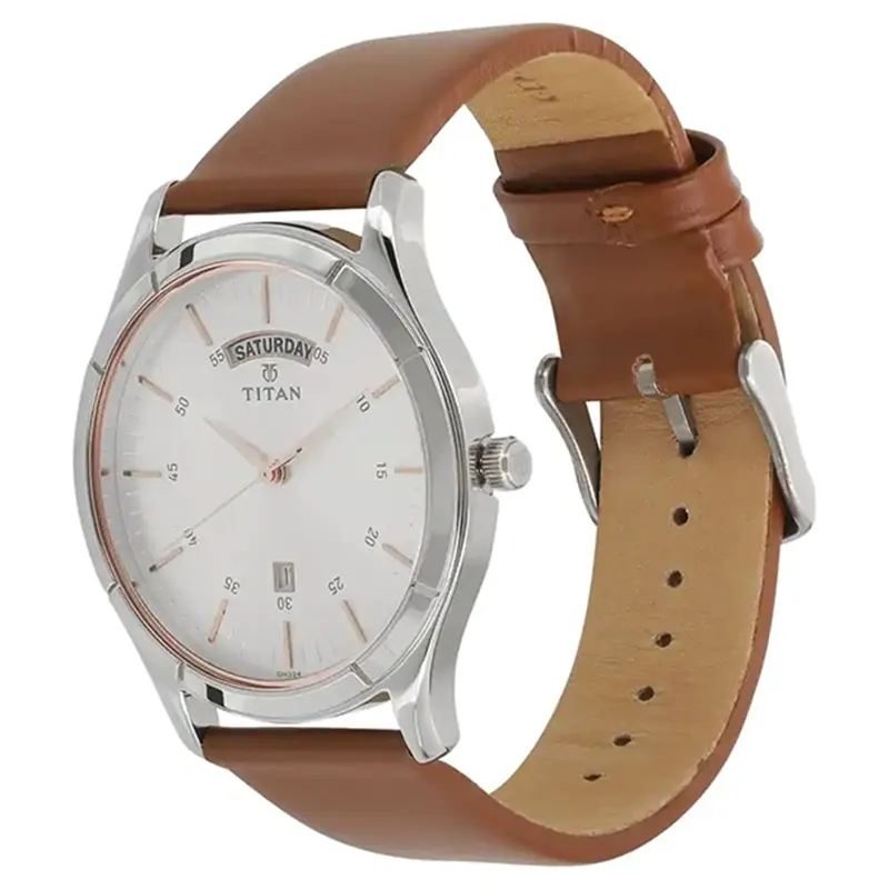 TITAN Trend White Dial Leather Strap Men's Watch - 1767SL01